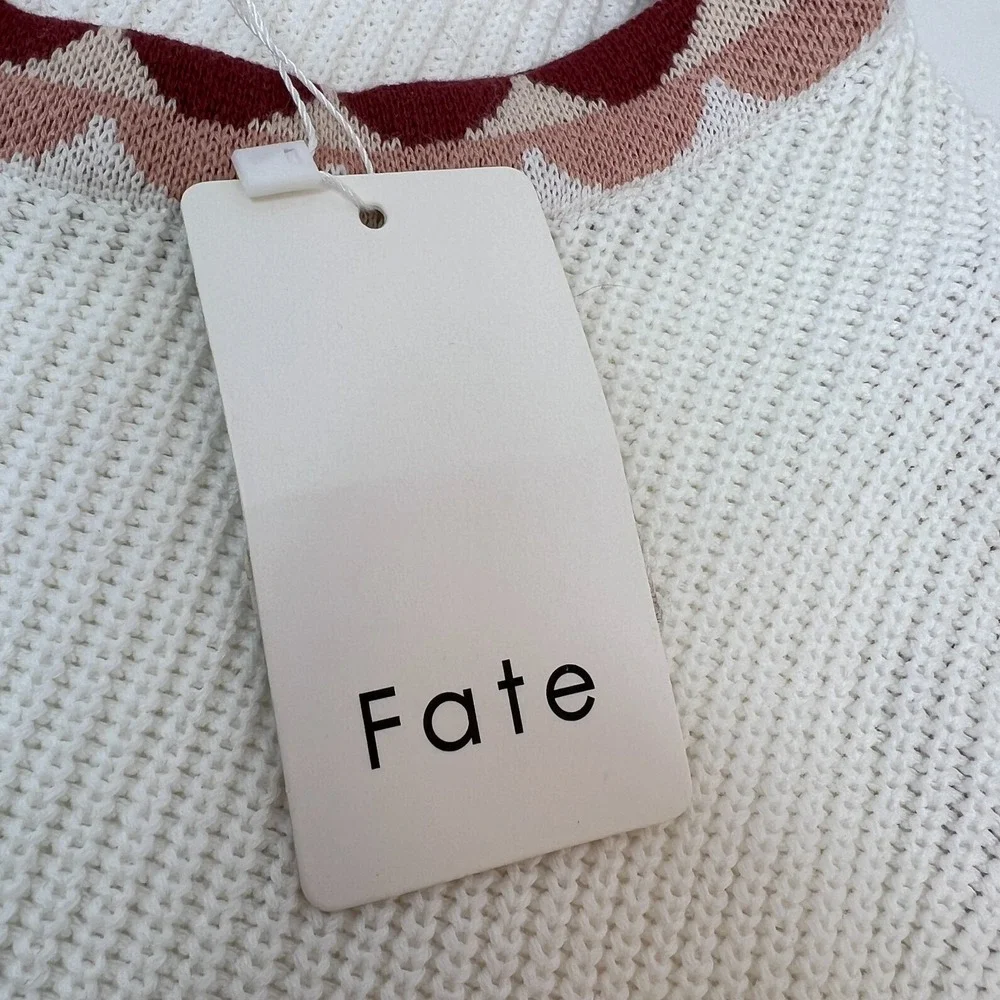 Fate Cream Knit Patchwork Bubble Sleeve Pullover Sweater Size Small NEW - Picture 5 of 16